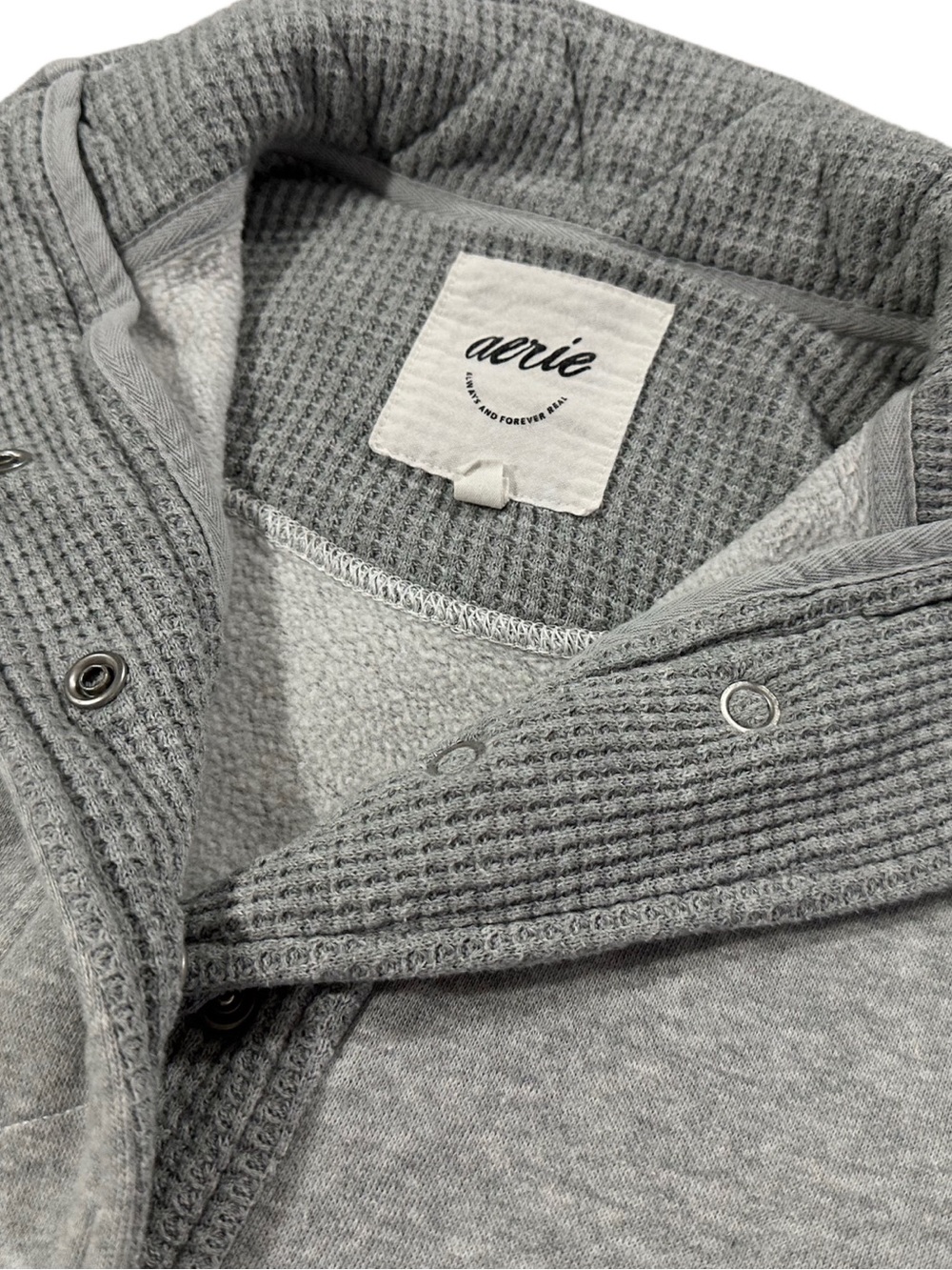 Aerie Gray Oversized Snap Neck Pullover Sweatshirt XXS - Picture 5 of 9